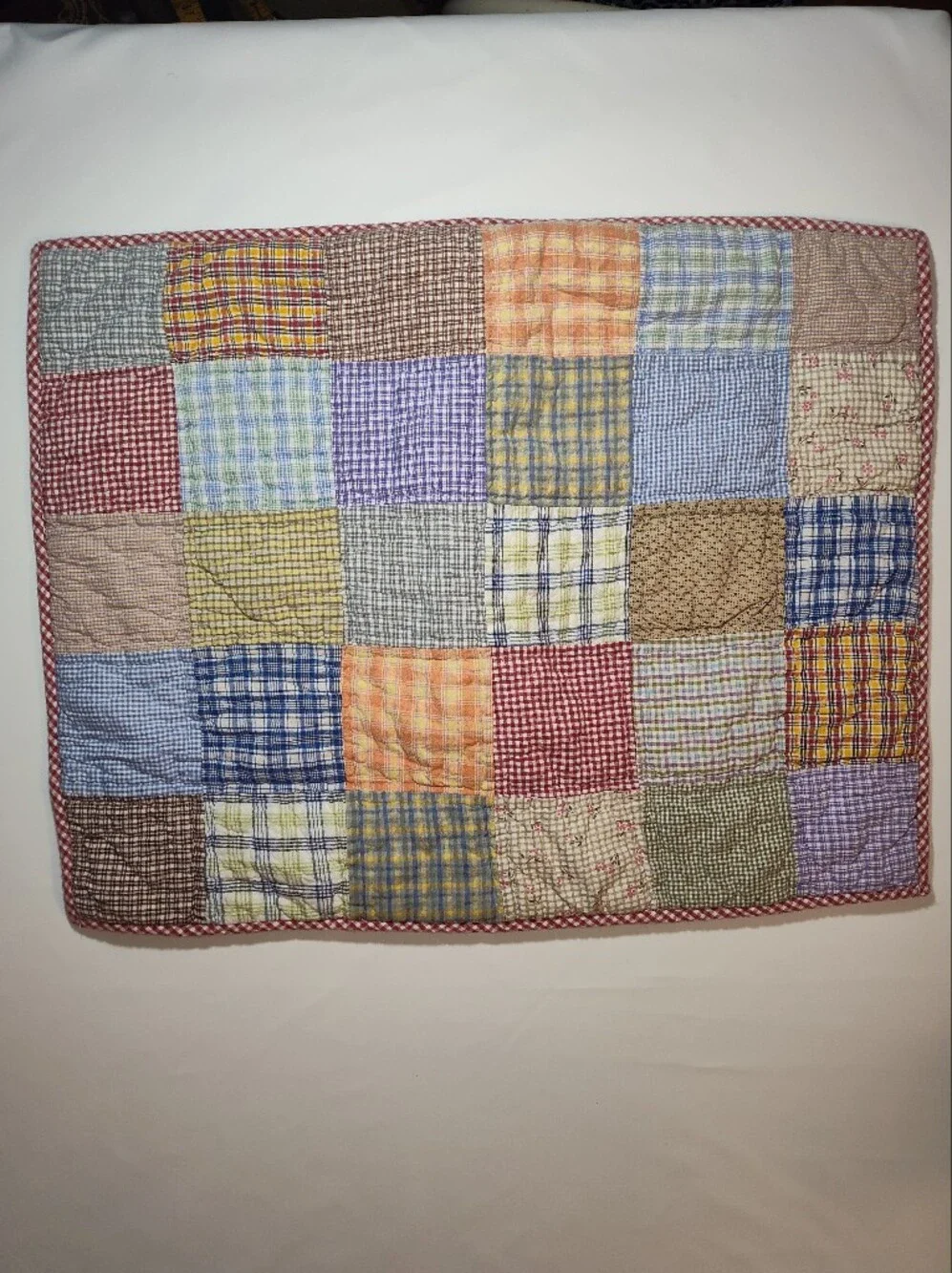 Pair of Pottery Barn Madras Plaid Quilted Standard Pillow Shams